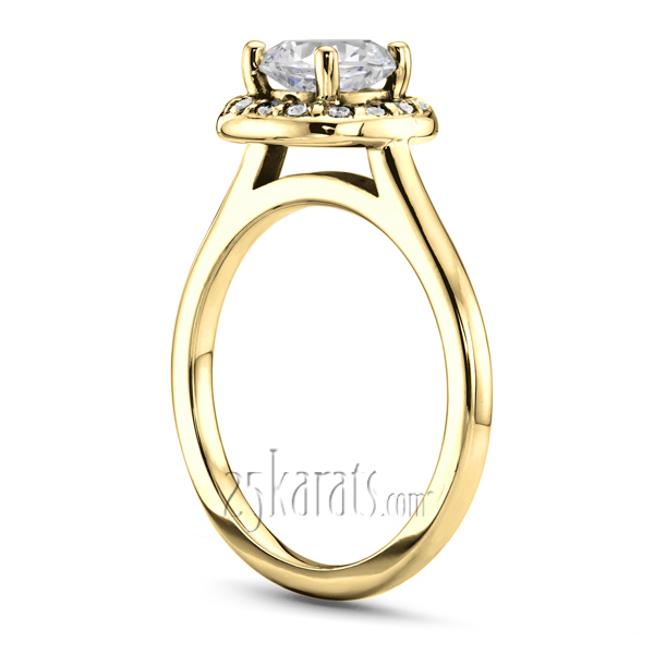 14K yellow gold Cushion Center Halo Style Bead Set Engagement Ring (1/5 ct. tw.) - alternate view 4