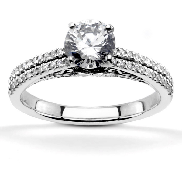 14K white gold Pave Set Low Cathedral Diamond Engagement Ring (1/3 ct. tw.) - main view