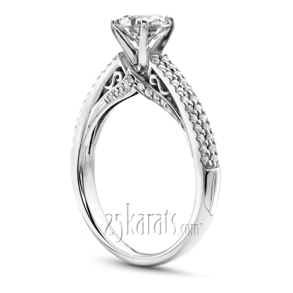 14K white gold Pave Set Low Cathedral Diamond Engagement Ring (1/3 ct. tw.) - alternate view 2