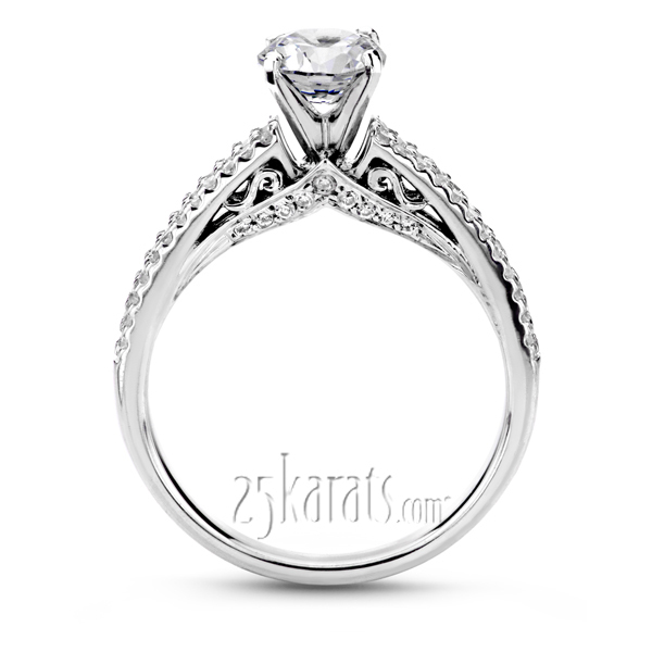 14K white gold Pave Set Low Cathedral Diamond Engagement Ring (1/3 ct. tw.) - alternate view 3