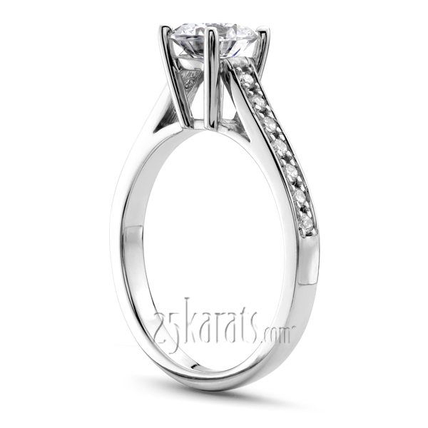 14K white gold Pave Set In Channel Diamond Engagement Ring (1/5 ct. tw.) - alternate view 2
