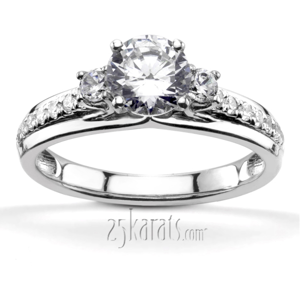 14K white gold Trellis Setting Three Stone Engagement Ring With Accent Diamonds (1/3 ct. tw.) - main view