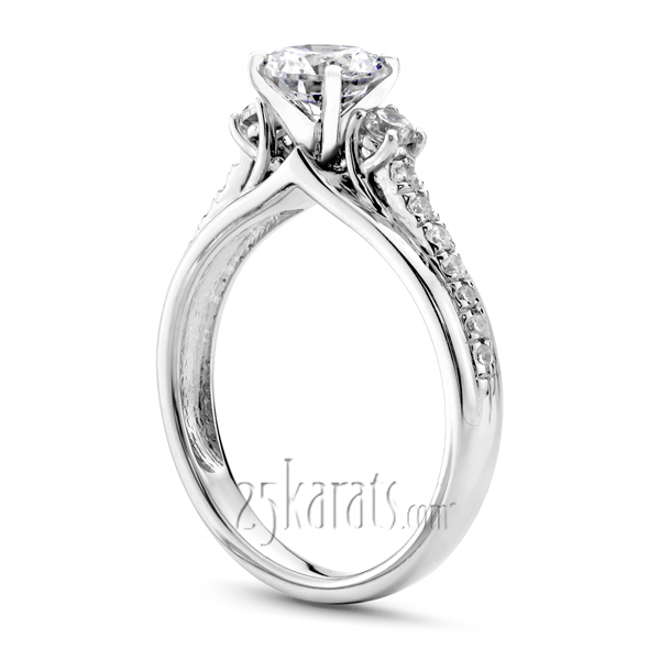 14K white gold Trellis Setting Three Stone Engagement Ring With Accent Diamonds (1/3 ct. tw.) - alternate view 2