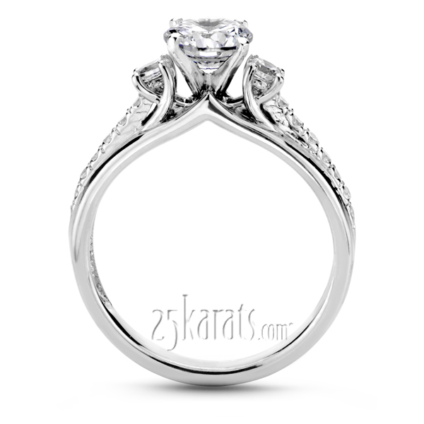 14K white gold Trellis Setting Three Stone Engagement Ring With Accent Diamonds (1/3 ct. tw.) - alternate view 3