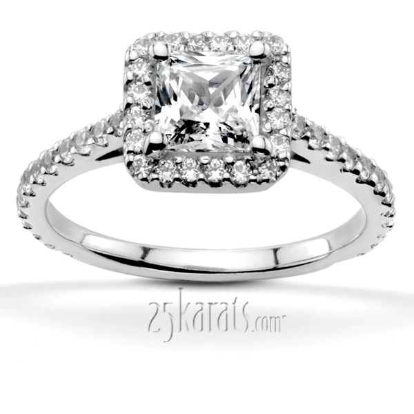 14K white gold Halo Diamond Engagement Ring (0.48 t.c.w.) - main view