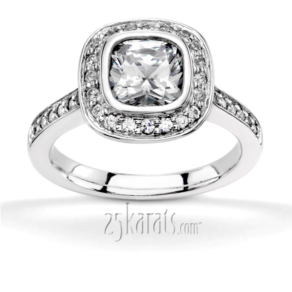 14K white gold Cushioned Bezel Center Pave Engagement (0.43 ct. tw.) - main view