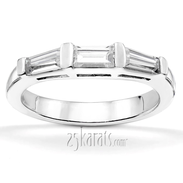 14K white gold 0.64 ct. tw. Baguette Cut Diamond Bar Set Bridal Ring - main view