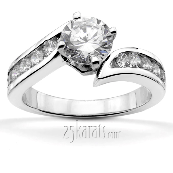 14K white gold Designer By-Pass Shank Channel Set Diamond Engagement Ring (0.50 ct. tw.) - main view