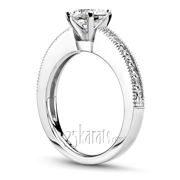 18K white gold Bead Set Mill Grained Edge Diamond Engagement Ring (0.28ct. tw.) - main view
