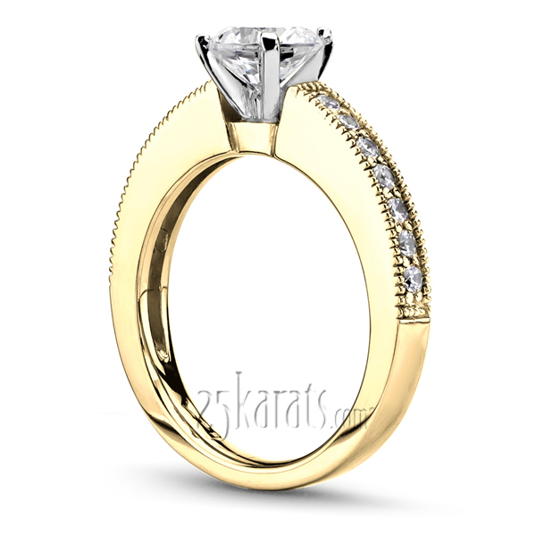 18K white gold Bead Set Mill Grained Edge Diamond Engagement Ring (0.28ct. tw.) - alternate view 3