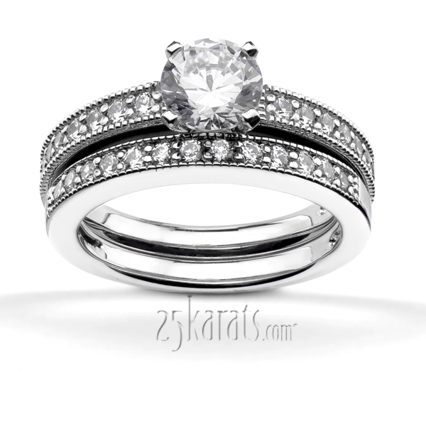 18K white gold Bead Set Mill Grained Edge Diamond Engagement Ring (0.28ct. tw.) - alternate view 4