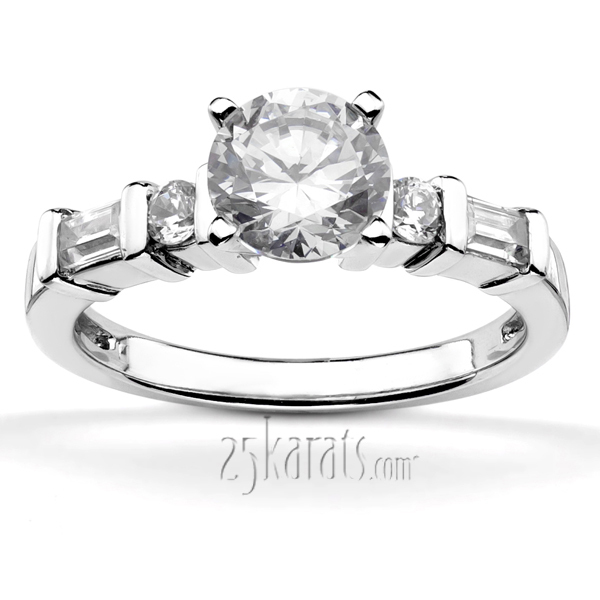 14K white gold Baguette and Round Diamond Engagement Ring (0.42ct. tw.) - main view