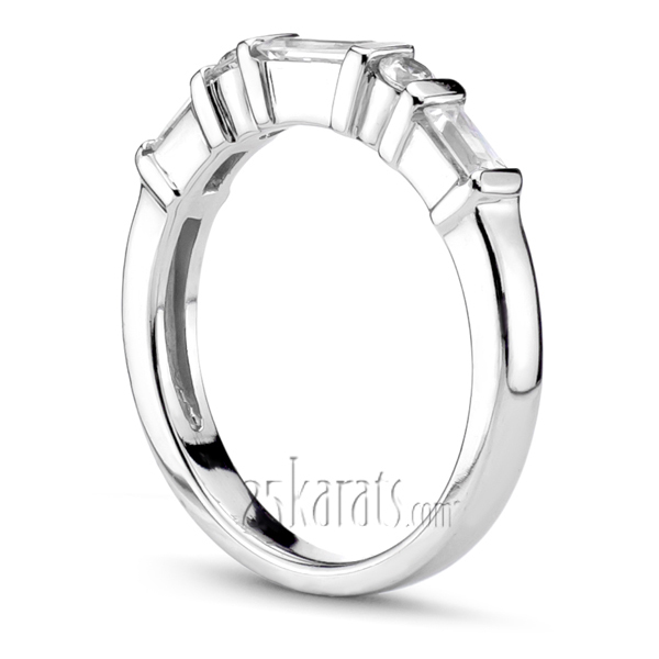 14K white gold Round and Baguette Combination Bar Set Diamond Bridal Ring (0.60 ct. tw.) - alternate view 2