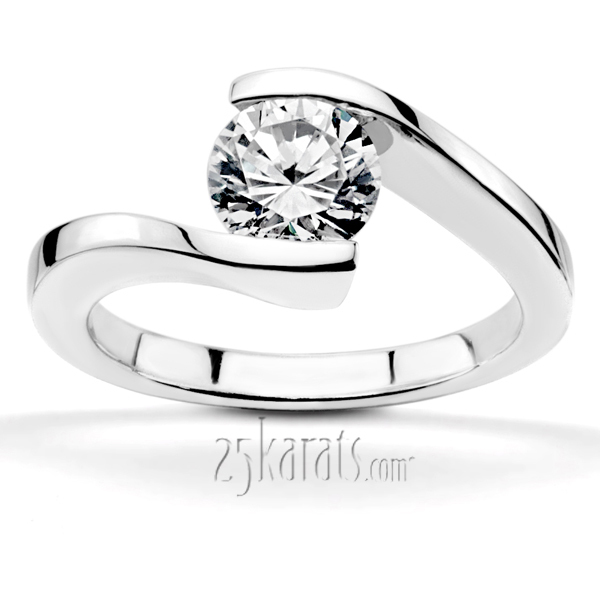 14K white gold Round Cut Tension Set Solitaire Engagement Ring - main view