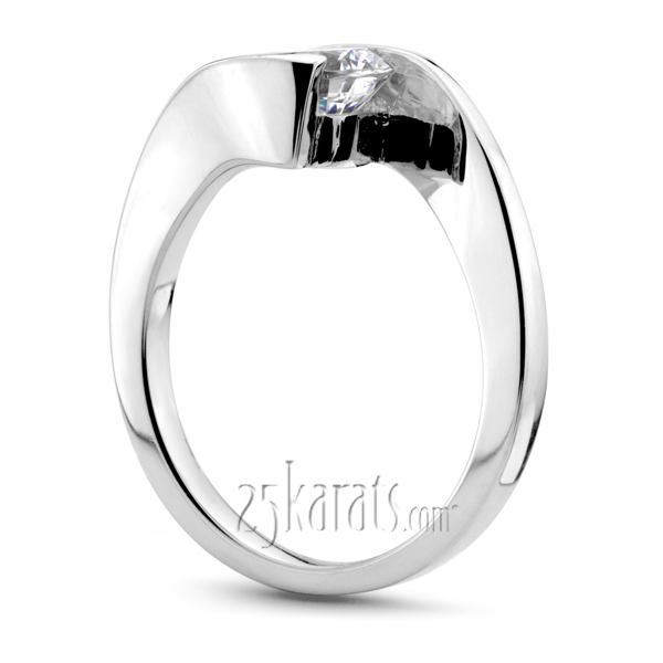 14K white gold Round Cut Tension Set Solitaire Engagement Ring - alternate view 2