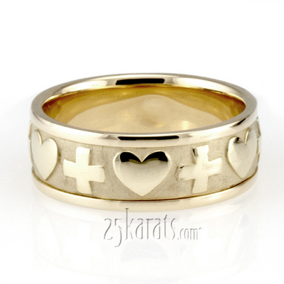 Cross & Heart Christian Wedding Ring 