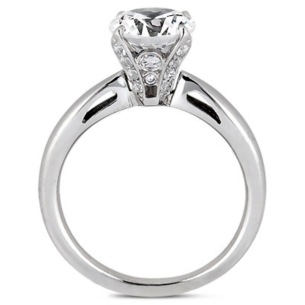platinum Bead Set Head Diamond Engagement Ring - alternate view 3