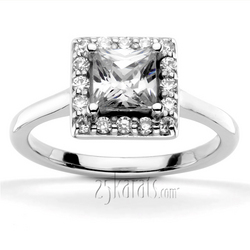 Halo Style Bead Set Diamond Engagement Ring Princess Cut Center 