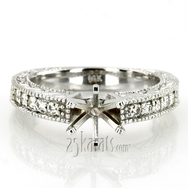 14K white gold Antique Engraved Diamond Engagement Ring (0.20 ct. tw.) - alternate view 2