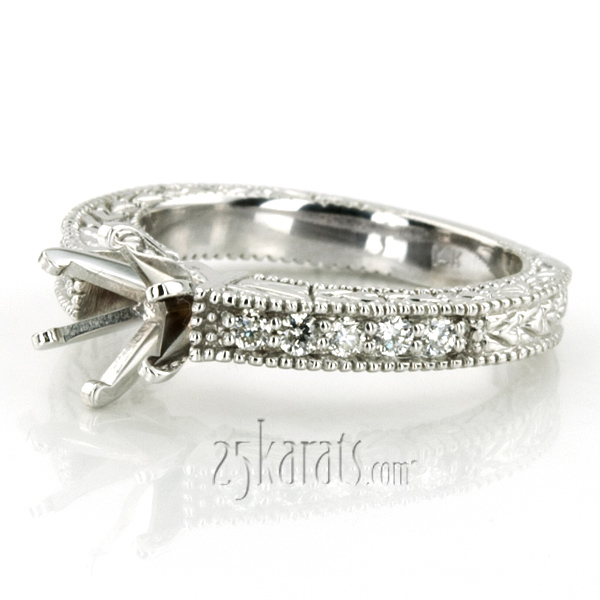14K white gold Antique Engraved Diamond Engagement Ring (0.20 ct. tw.) - alternate view 3