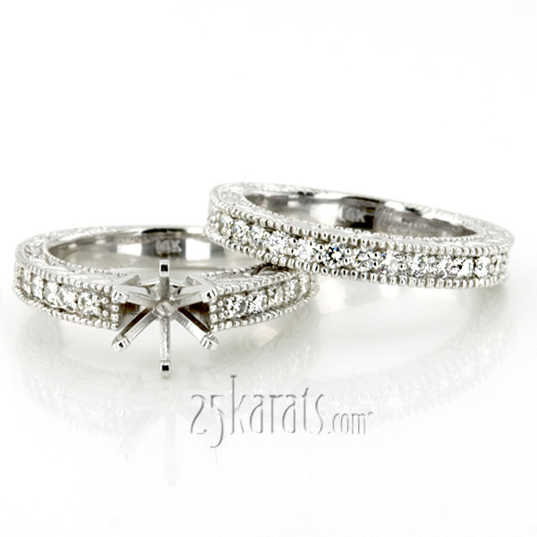14K white gold Antique Engraved Diamond Engagement Ring (0.20 ct. tw.) - alternate view 4