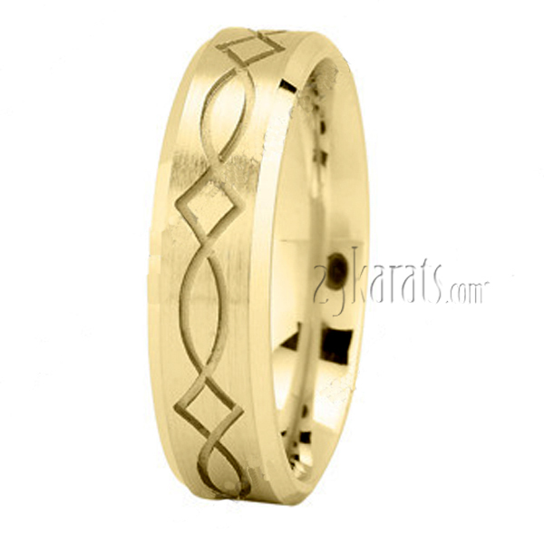 14K yellow gold 6mm. satin finish Mill-Carved-Wedding-Ring - alternate view 3