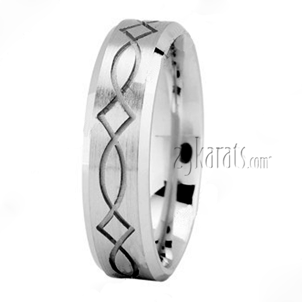 14K white gold 6mm. satin finish Mill-Carved-Wedding-Ring - alternate view 4