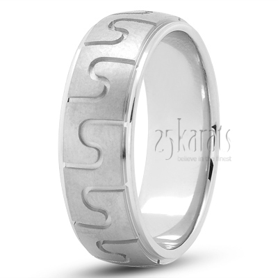 Modern Carved Design Wedding Band - view 2 thumbnail