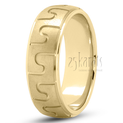 Modern Carved Design Wedding Band - view 3