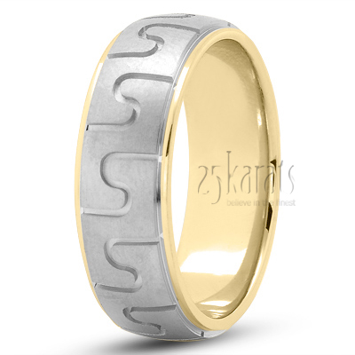 Modern Carved Design Wedding Band - main view