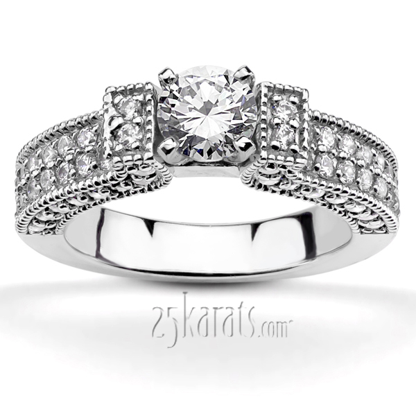 14K white gold Bead Set Diamond Engagement Ring (1.02 ct. tw.) - main view