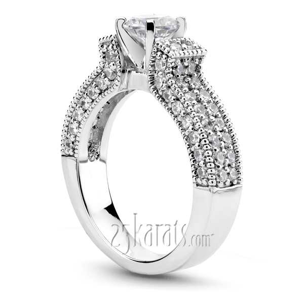 14K white gold Bead Set Diamond Engagement Ring (1.02 ct. tw.) - alternate view 2