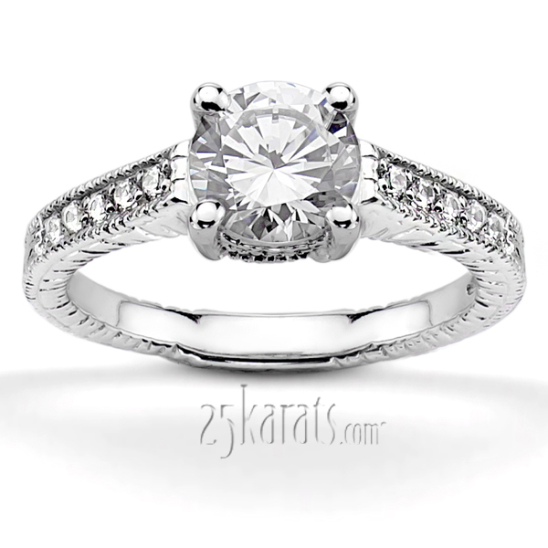 14K white gold Round Cut Antique Diamond Bridal Ring (0.15 ct. tw.) - main view