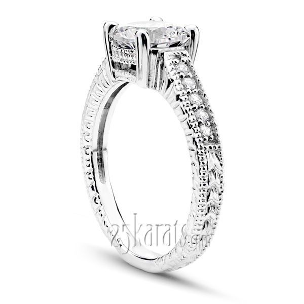 14K white gold Round Cut Antique Diamond Bridal Ring (0.15 ct. tw. ) - alternate view 2