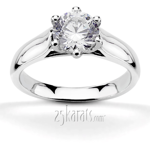 18K white gold Six Prong Round Cut Solitaire Diamond Engagement Ring - main view