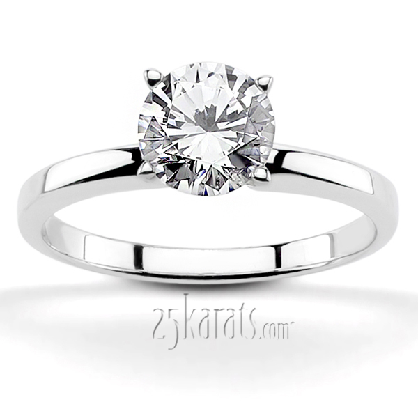 18K white gold Round Cut Classic Solitaire Diamond Engagement Ring - main view