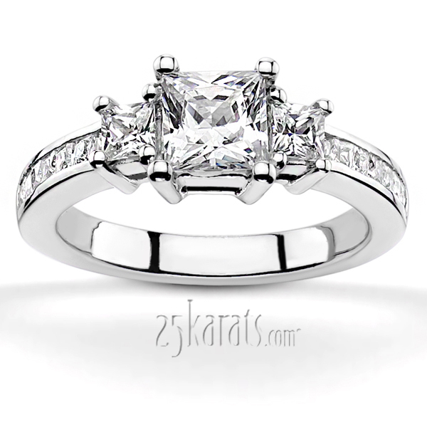 14K white gold Three Stone Princess Diamond Engagement Ring (1.80 t.c.w.) - main view