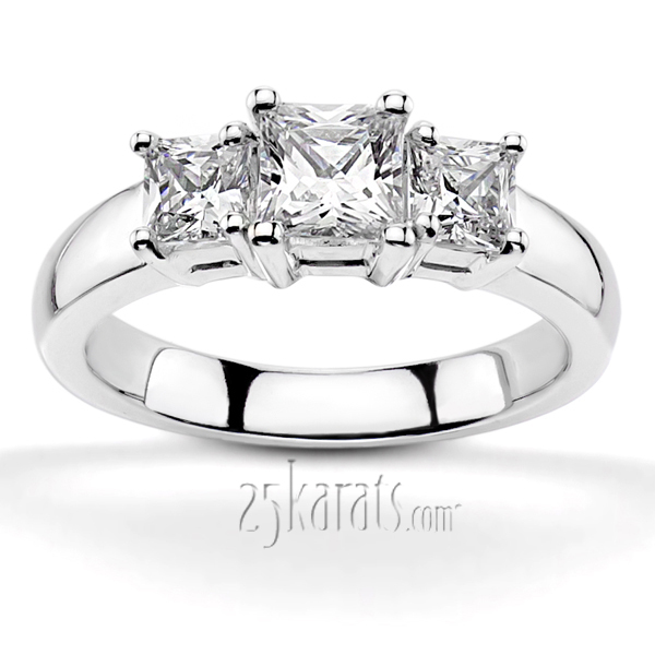 18K white gold Three Stone Princess Cut Diamond Bridal Ring (0.54 t.c.w.) - main view
