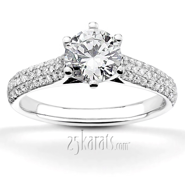 14K white gold Trellis Center Micro Pave Engagement ring 2 - main view