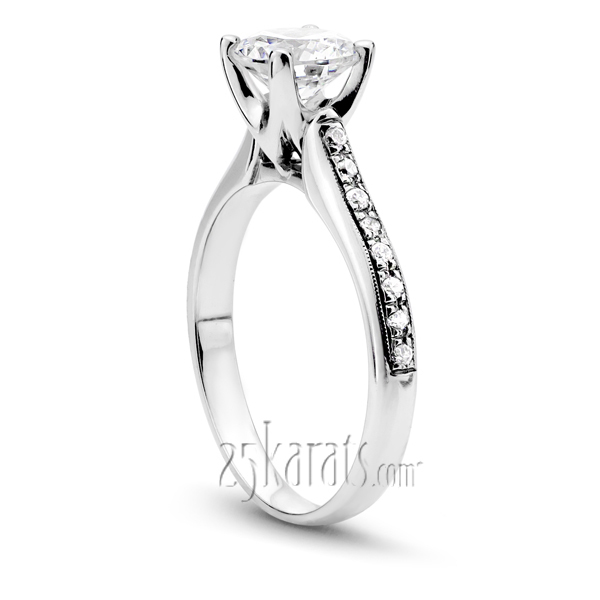 14K white gold Low Cathedral Pave Engagement Ring(1/4 ct. tw.) - main view