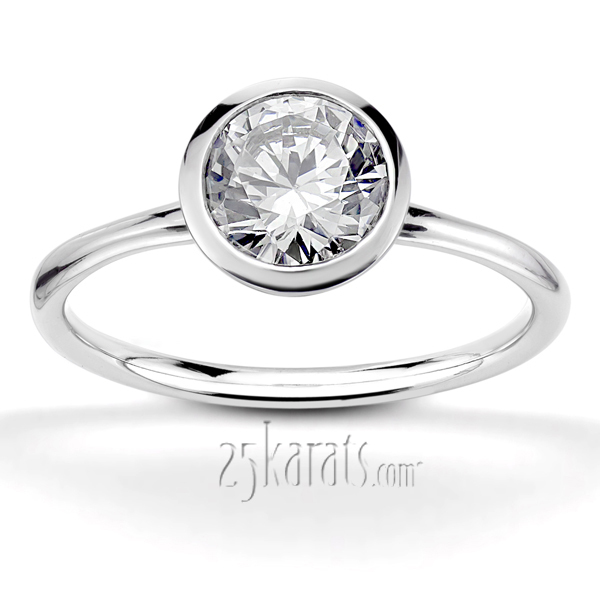 18K white gold Bezel Set Round Center Solitaire Engagement Ring 1 - alternate view 2