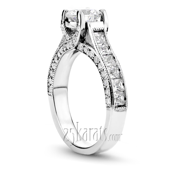 18K white gold Antique Design Inspired Pave And Channel Set Engagement Ring (1.15 ct. tw.) - main view