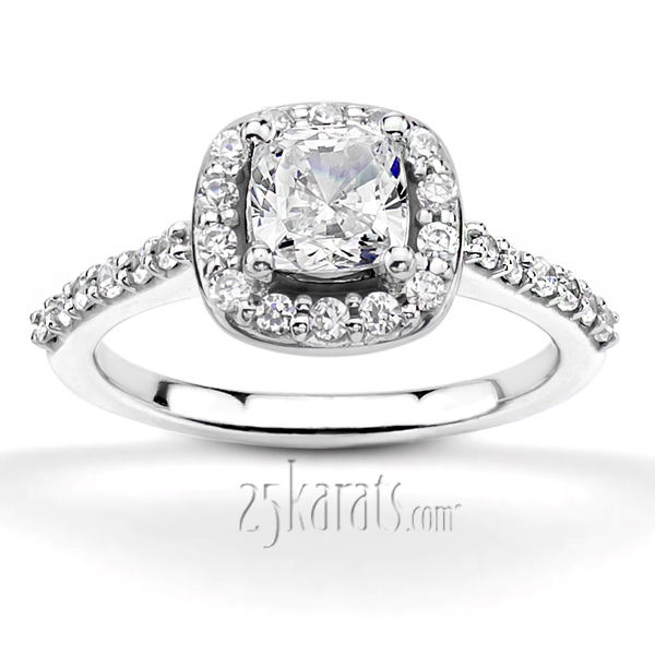 14K white gold Halo Bead Set Engagement ring Cushion Center ( 0.42 ct. tw.) - main view