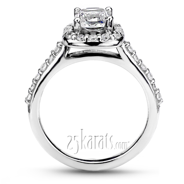 14K white gold Halo Bead Set Engagement ring Cushion Center ( 0.42 ct. tw.) 1 - alternate view 3