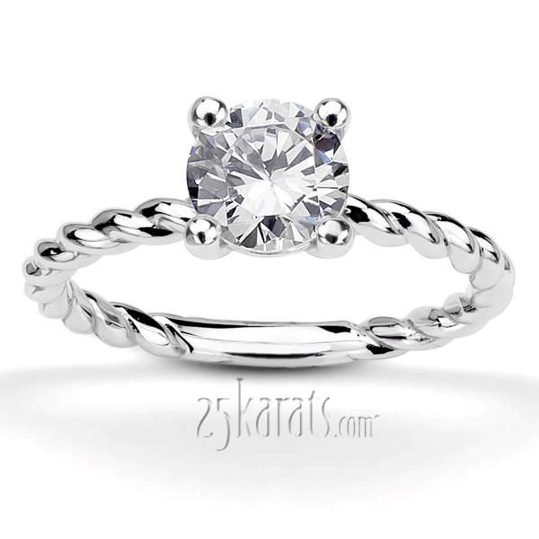 18K white gold Wire Shank Contemporary Solitaire Engagement Ring - main view