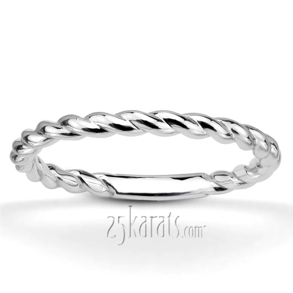 14K white gold 2mm Wire Shank plain wedding band - alternate view 3
