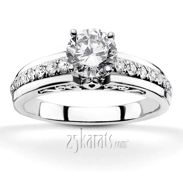 18K white gold Micro Pave Engagement Ring With Filigree Design (1/5 ct. tw.) - main view