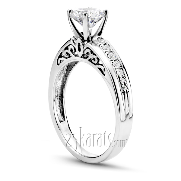 18K white gold Micro Pave Engagement Ring With Filigree Design (1/5 ct. tw.) - alternate view 2