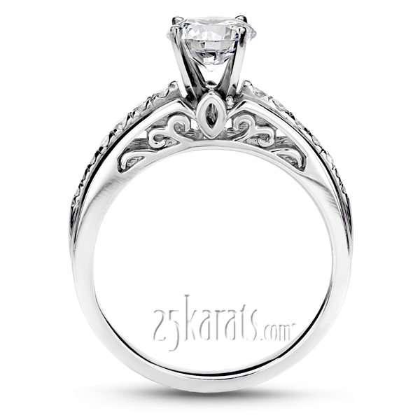 18K white gold Micro Pave Engagement Ring With Filigree Design (1/5 ct. tw.) - alternate view 3