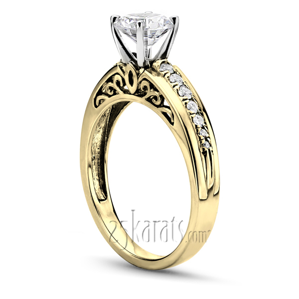 18K white gold Micro Pave Engagement Ring With Filigree Design (1/5 ct. tw.) - alternate view 4